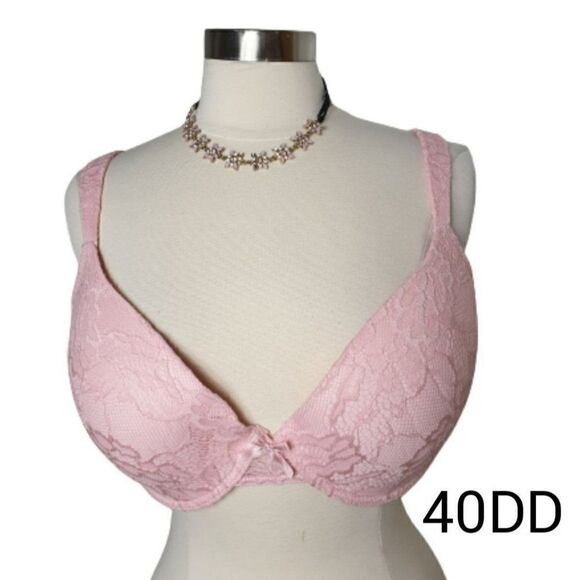 Women's Bra 40DD Pink Lace Full Coverage Padded Straps Underwire 40E Bra NWOT - Picture 1 of 7